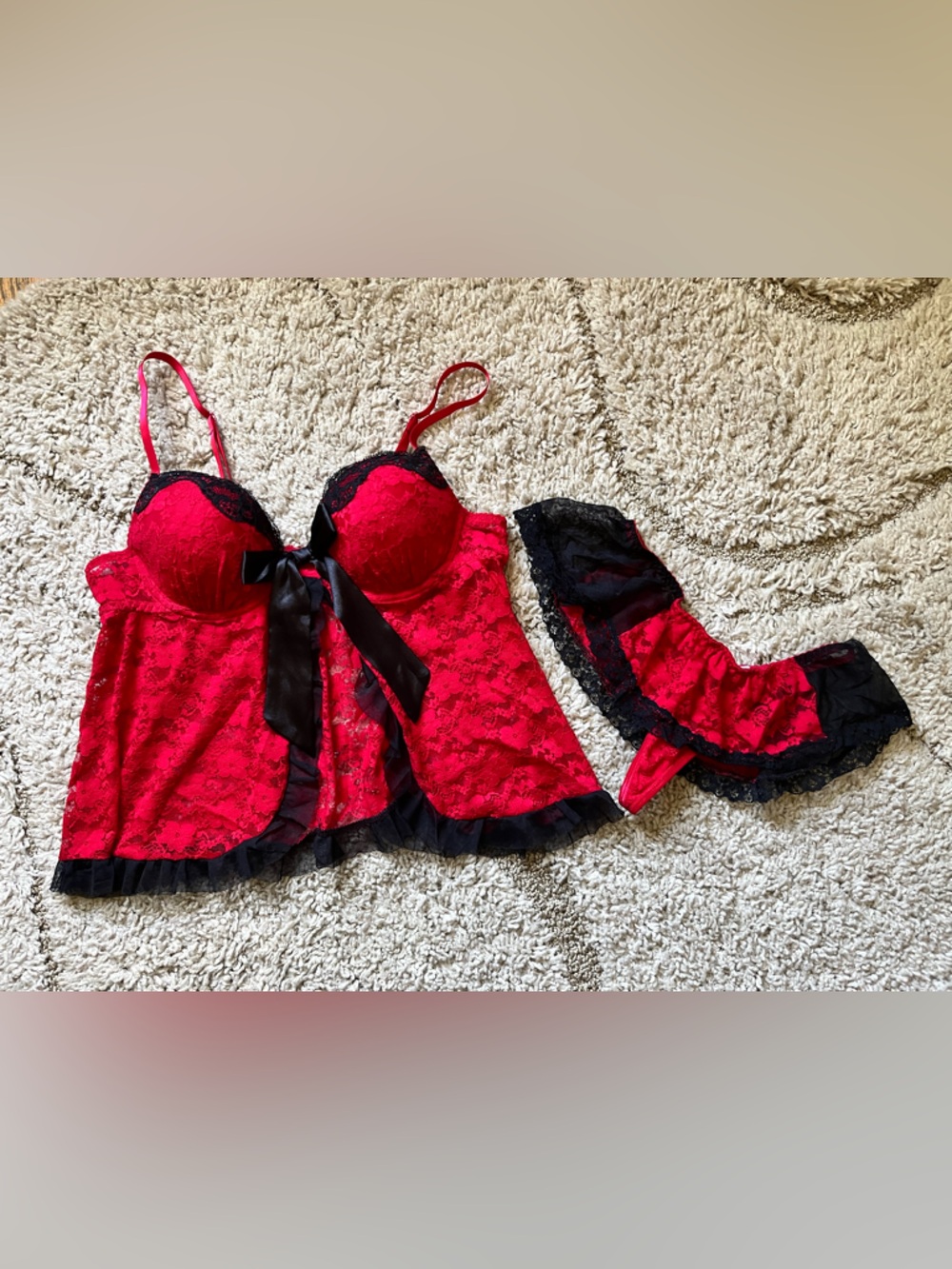 Red & Black Lace sexy Babydoll